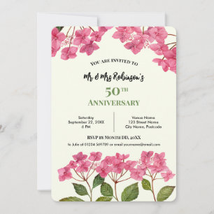 Convites Hidrangea Rosa Lacecap Aquarela Aniversário de 50 