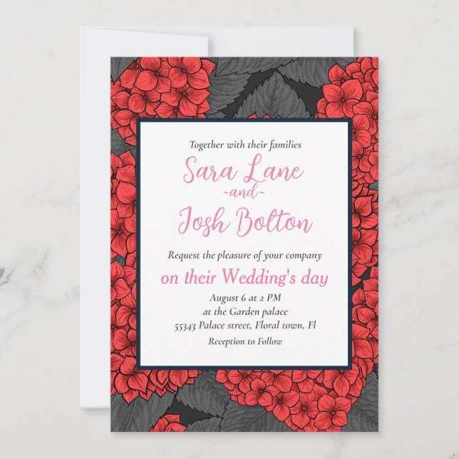 Convites Hidrangea vermelha (Frente)
