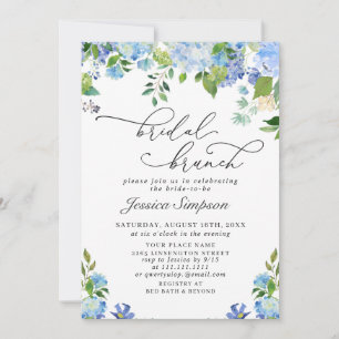 Convites Hídrangea Watercolor Bridal Brunch Azul Elegante