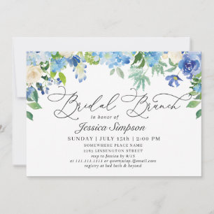 Convites Hídrangea Watercolor Bridal Brunch Azul Elegante