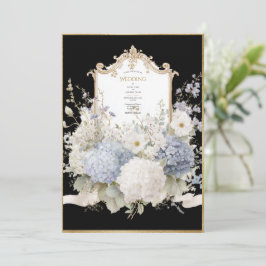 Convites Hidrângeas Azuis Elegantes Casamento Vintage Preto