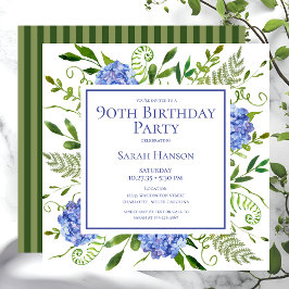 Convites Hidrângeas Azuis no 90º Aniversário Aquarela Flora