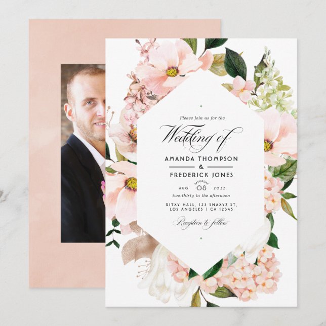 Convites Hidrangeâs Florais Rosa Choque Casamento Foto (Frente/Verso)
