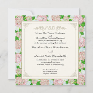 Convites Hidrangeia Rosa - Renda Floral Formal Elegante Cas