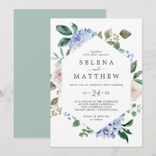 Convites Hídria Azul Elegante  Casamento Casual Branco