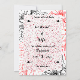 Convites High-Contrast Red Speckle & Black Line Art Floral