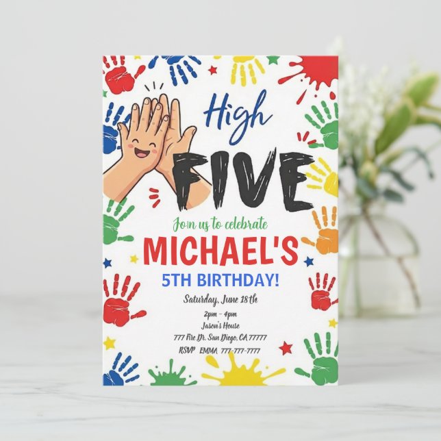 Convites High Five Birthday Hi Five 5th Birthday Party (Em pé/Frente)
