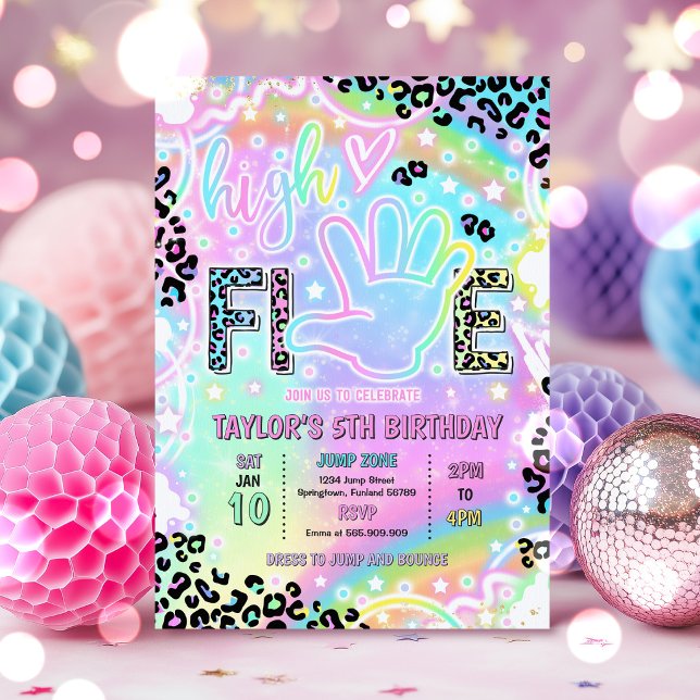 Convites High Five Rainbow Leopard Print 5th Birthday Party (Criador carregado)