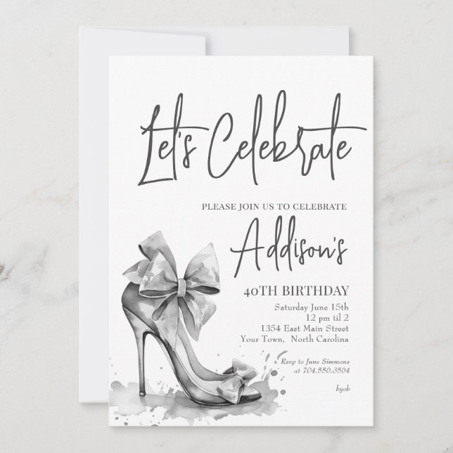 Convites High Heel black bow 40th Birthday Party Invitation (Frente)