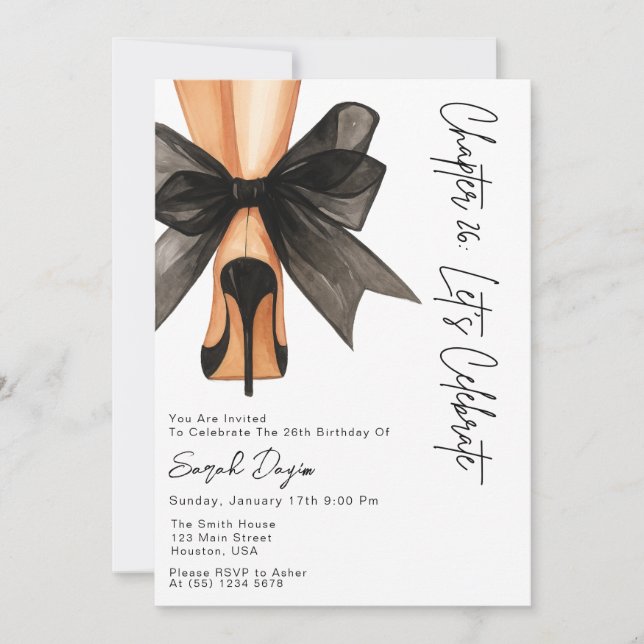 Convites High Heels Black Bow 26th Birthday Party Photo (Frente)
