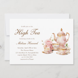 Convites High Tea Pastel Gold Bridal Shower