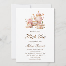 Convites High Tea Pastel Gold Bridal Shower