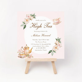Convites High Tea Pastel Pink Gold Bridal Shower