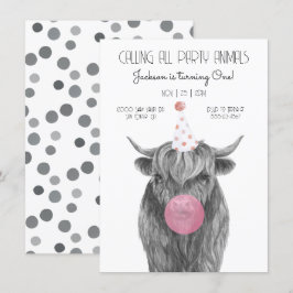 Convites Highland Cow Black and White Festa de aniversário