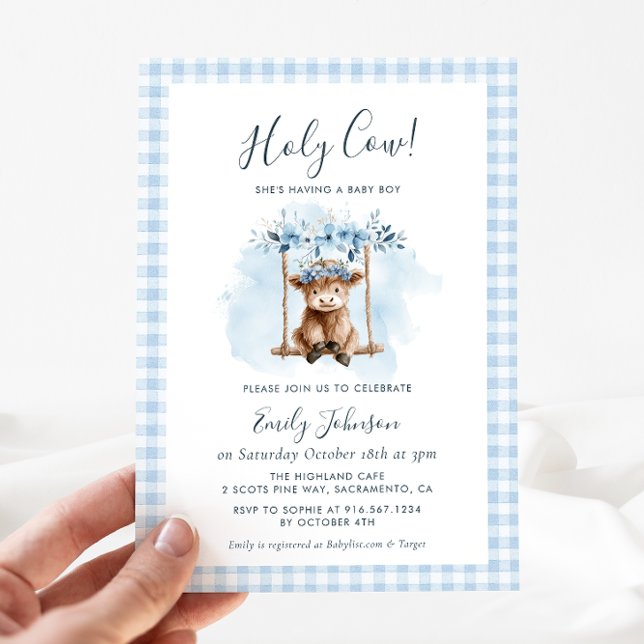 Convites Highland Cow Boy Baby Shower Invitation (Criador carregado)
