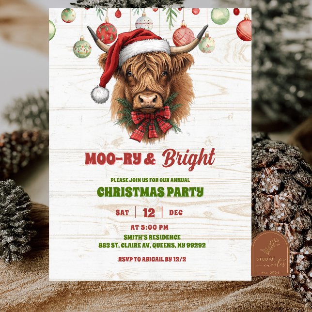 Convites Highland cow christmas party (Criador carregado)