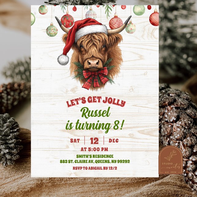 Convites Highland cow christmas winter birthday invita (Criador carregado)