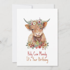 Convites Highland Cow Cute Floral Birday