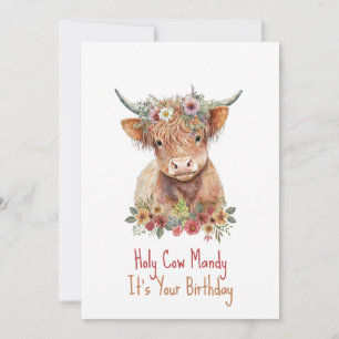 Convites Highland Cow Cute Floral Birday