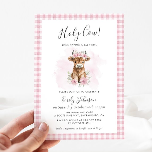 Convites Highland Cow Girl Baby Shower Invitation (Criador carregado)