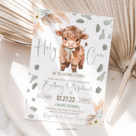 Convites Highland Cow Holy Cow baby shower green Invitation
