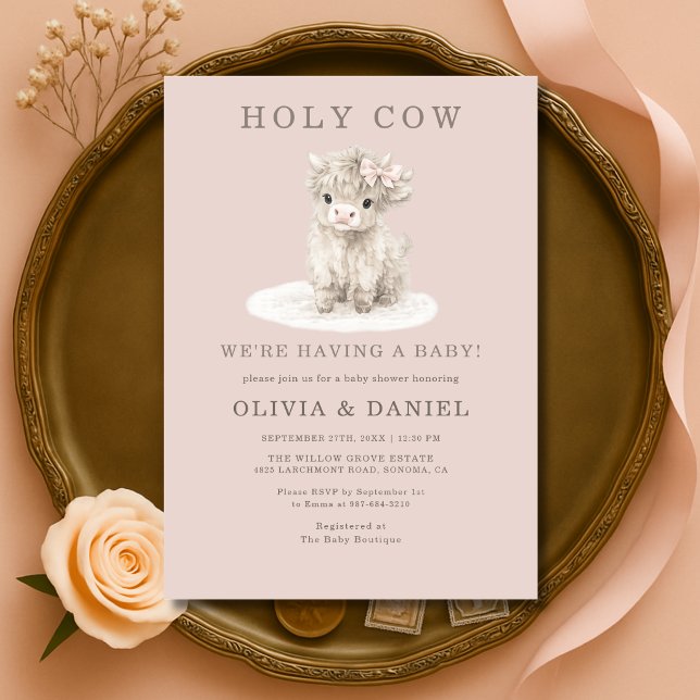 Convites Highland Cow Pink Bow Girl Baby Shower  (Criador carregado)