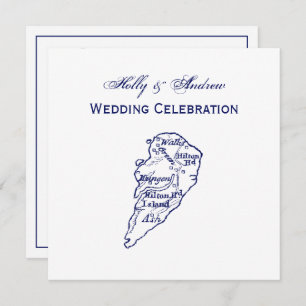 Convites Hilton Head Island SC Vintage Map Marinho Blue