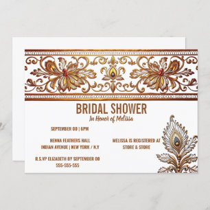 Convites Hindi Indian bridour gold paciock feather henna ch