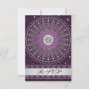 Convites Hindu Ganesh Roxo, Pergaminhos Prateados RSVP de C