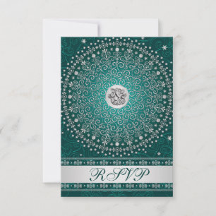 Convites Hindu Ganesh Teal, Pergaminhos de Prata RSVP de Ca