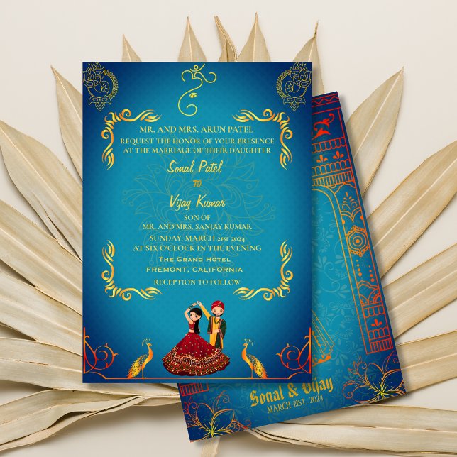 Convites Hindu Hindu Wedding Royal Ouro Teal (Criador carregado)