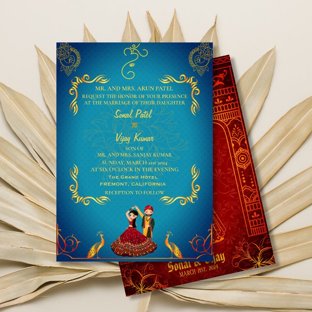 Convites Hindu Hindu Wedding Royal Ouro Teal (Criador carregado)
