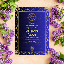 Convites Hindu House Aquecendo Griha Pravesh Ouro Azul