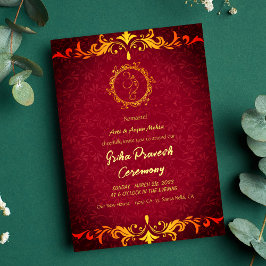 Convites Hindu House Aquecendo Griha Pravesh Ouro Ganesha