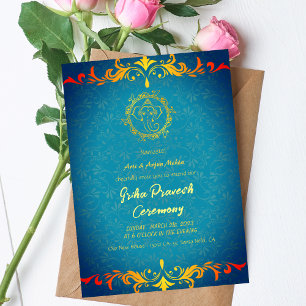 Convites Hindu House Aquecendo Griha Pravesh Ouro Ganesha