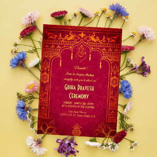 Convites Hindu House Aquecendo Griha Pravesh Ouro Ganesha I