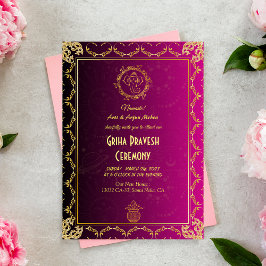 Convites Hindu House Aquecendo Griha Pravesh Ouro Rosa