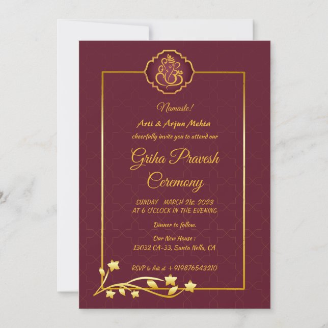 Convites Hindu House Warming Griha Pravesh (Frente)