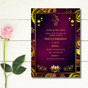 Convites Hindu Indiano Cerimônia de Dhoti Pancha Kattu