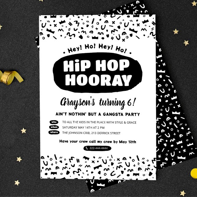 Convites Hip Hop Hooray Birthday, 90s Rap da antiga escola (Criador carregado)