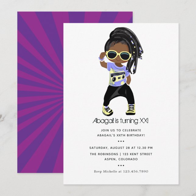 Convites Hip Hop themed Girl Birthday (Frente/Verso)