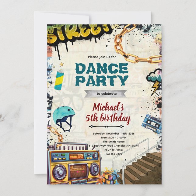 Convites Hiphop birthday Party Invitation (Frente)
