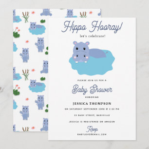 Convites Hipopótamo Fofo Hip Hipó Hooray Chás de Bebê