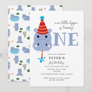 Convites Hipopótamo Hippo Primeiro 1º Um Aniversário Infant