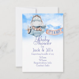 Convites Hipopótamo Piloto Anuncia Menino