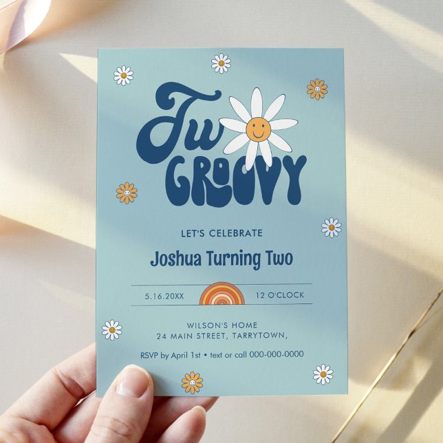 Convites HIPPIE DAZE Dois segundos aniversários Groovy Boy (Criador carregado)