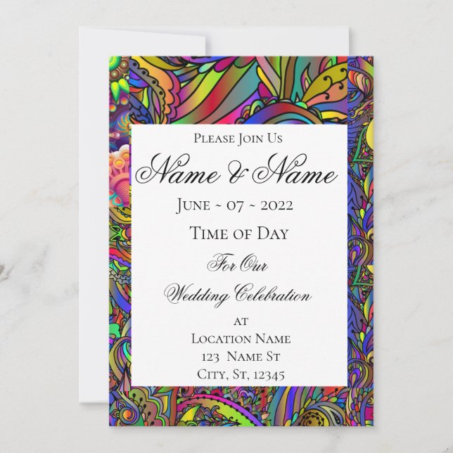 Convites Hippie Groovy Psychedelic Design Thunder_Cove (Frente)