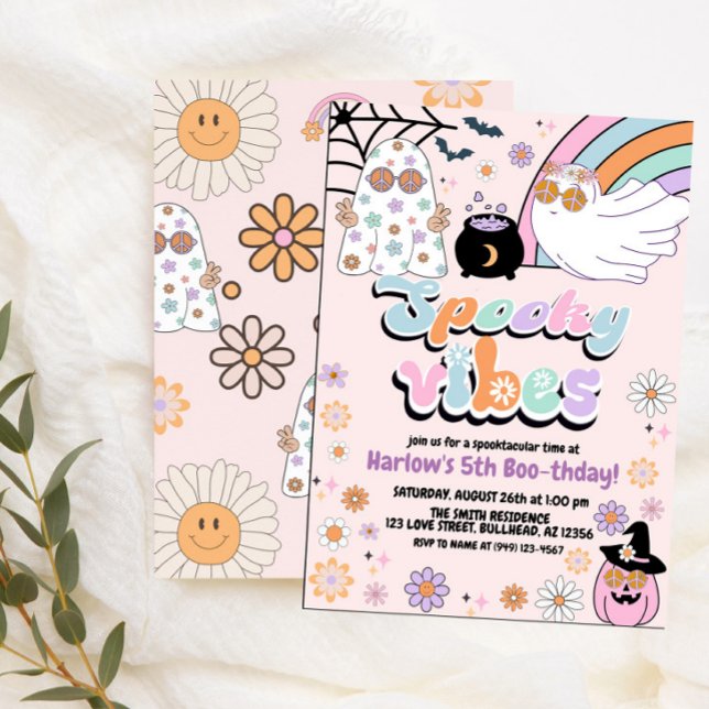 Convites Hippie Groovy Spooky Vibes Halloween Aniversário (Criador carregado)