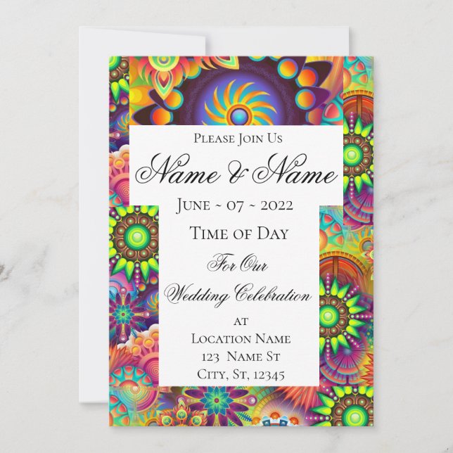 Convites Hippie Groovy Techno Psychedelic Thunder_Cove (Frente)