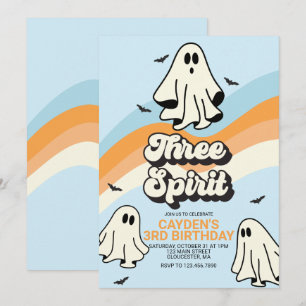 Convites Hippie Halloween Fantasma Retro Três Espíritos